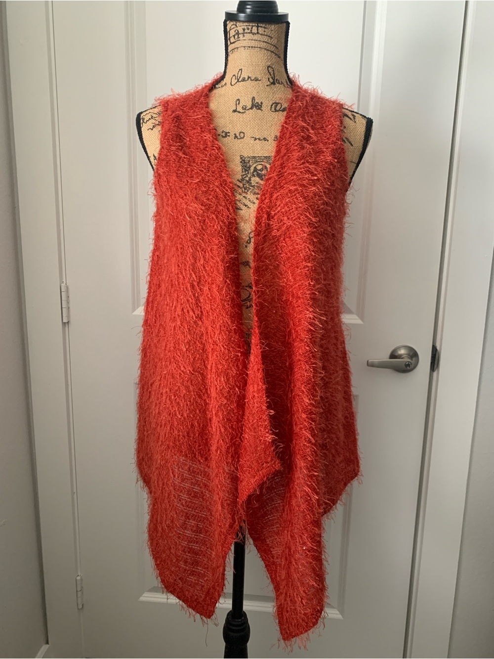 Vintage Shana K Orange Faux Mohair Open Front Sweater Size M